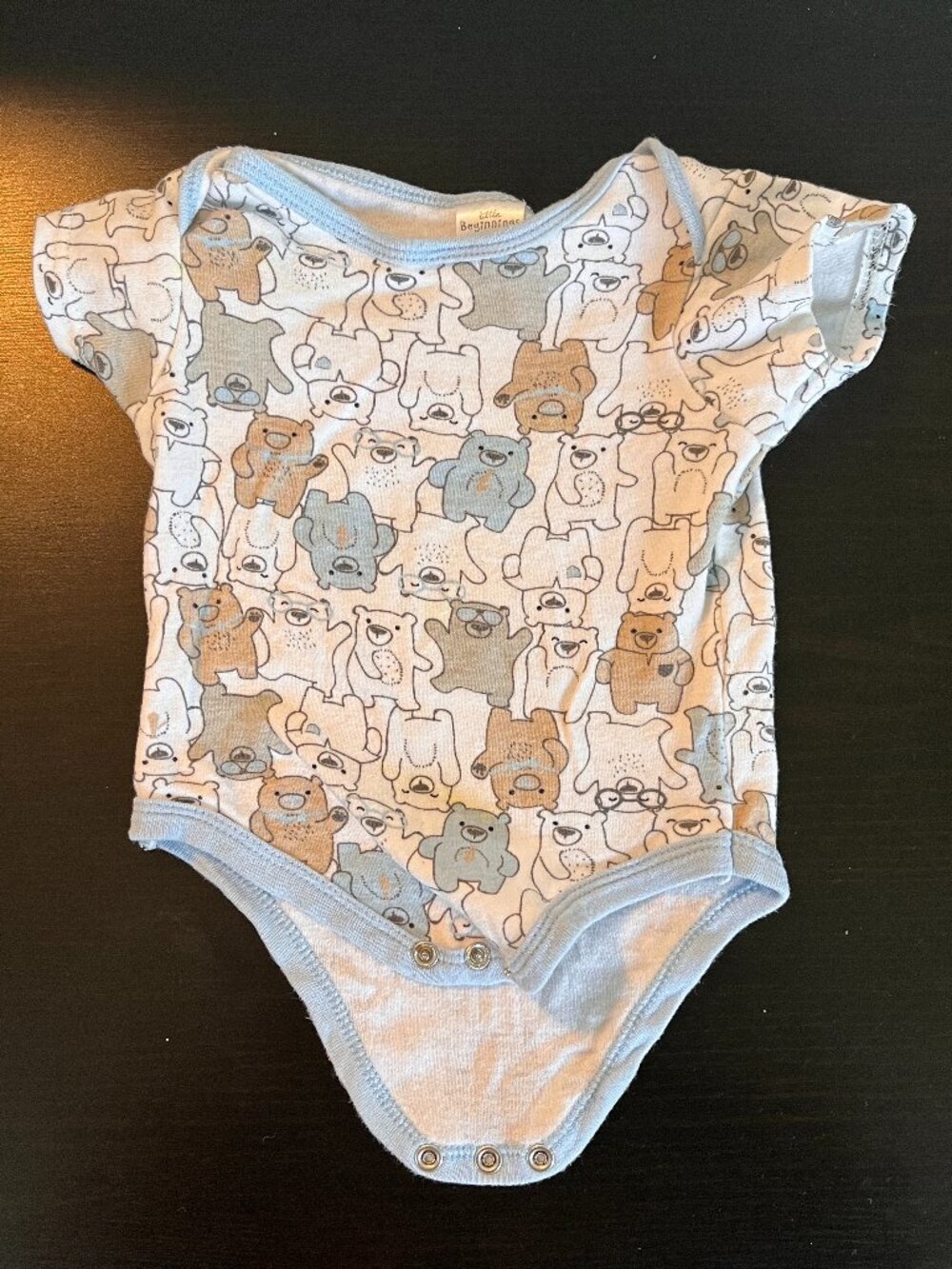 [$2 in a bundle] Little Beginnings blue bears short sleeve bodysuit 6-9 mo